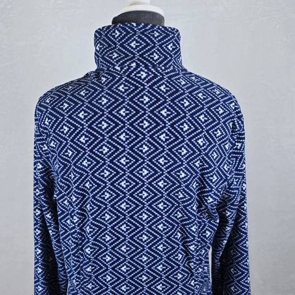 Lands' End Blue Geometric Fair Isle Fleece Pullover Preppy Winter Chic Sz.Small - Picture 8 of 14